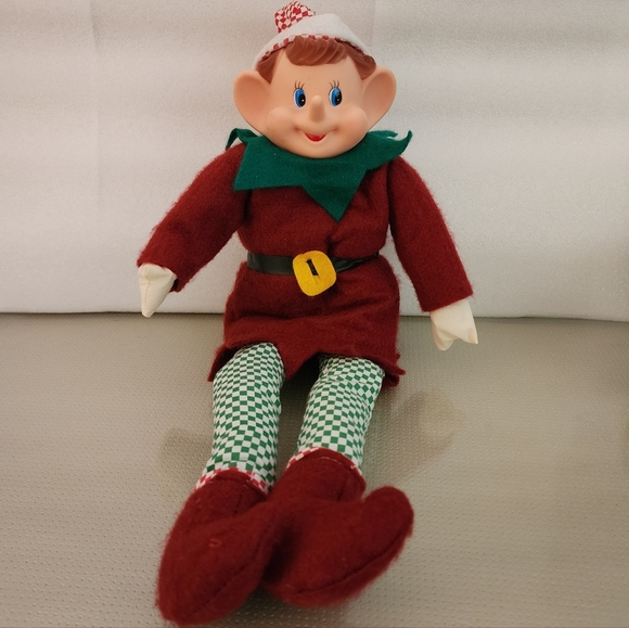 Vintage Pixie Christmas Tree Topper Elf • Rubber/Plastic Head Felt Outfit ~Clean - Picture 3 of 12